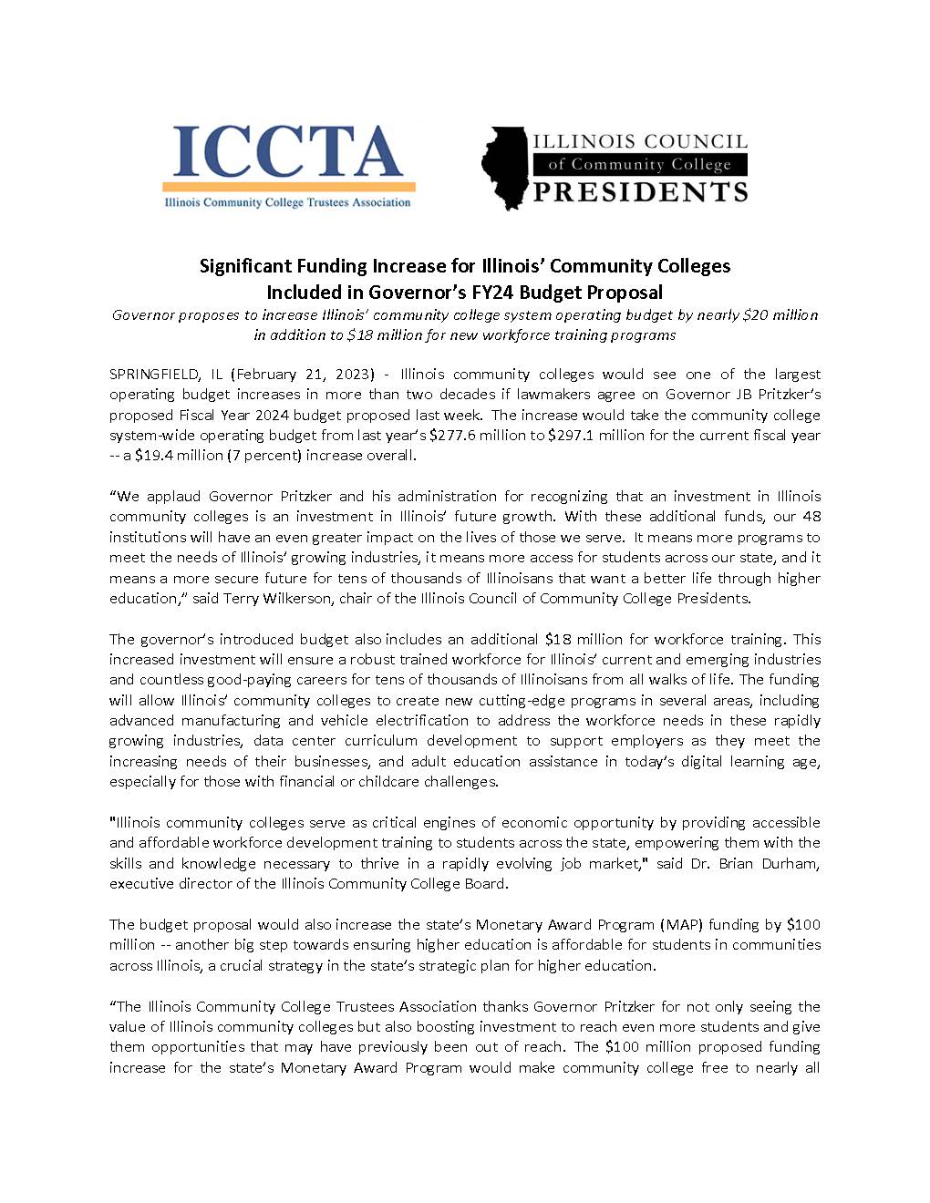 ICCTA/PC joint statement on FY24 budget